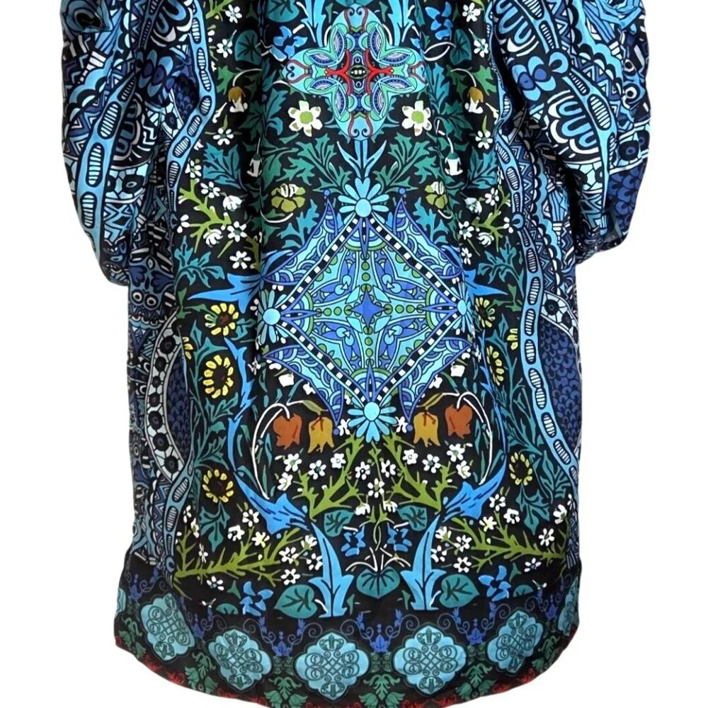 Urban CoCo Bohemian Tassel Tie Blue Floral Ethnic Style Summer Shift Dress L NWT - Picture 5 of 9
